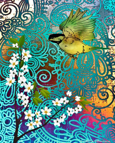 Bird with Cherry Blossoms by AlyZen Moonshadow